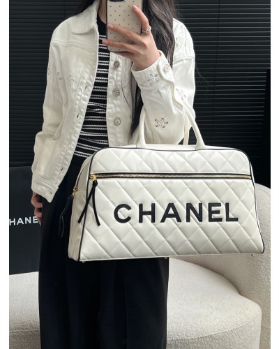 Ch 빈티지 볼링 보스턴 여행 가방 화이트/블랙