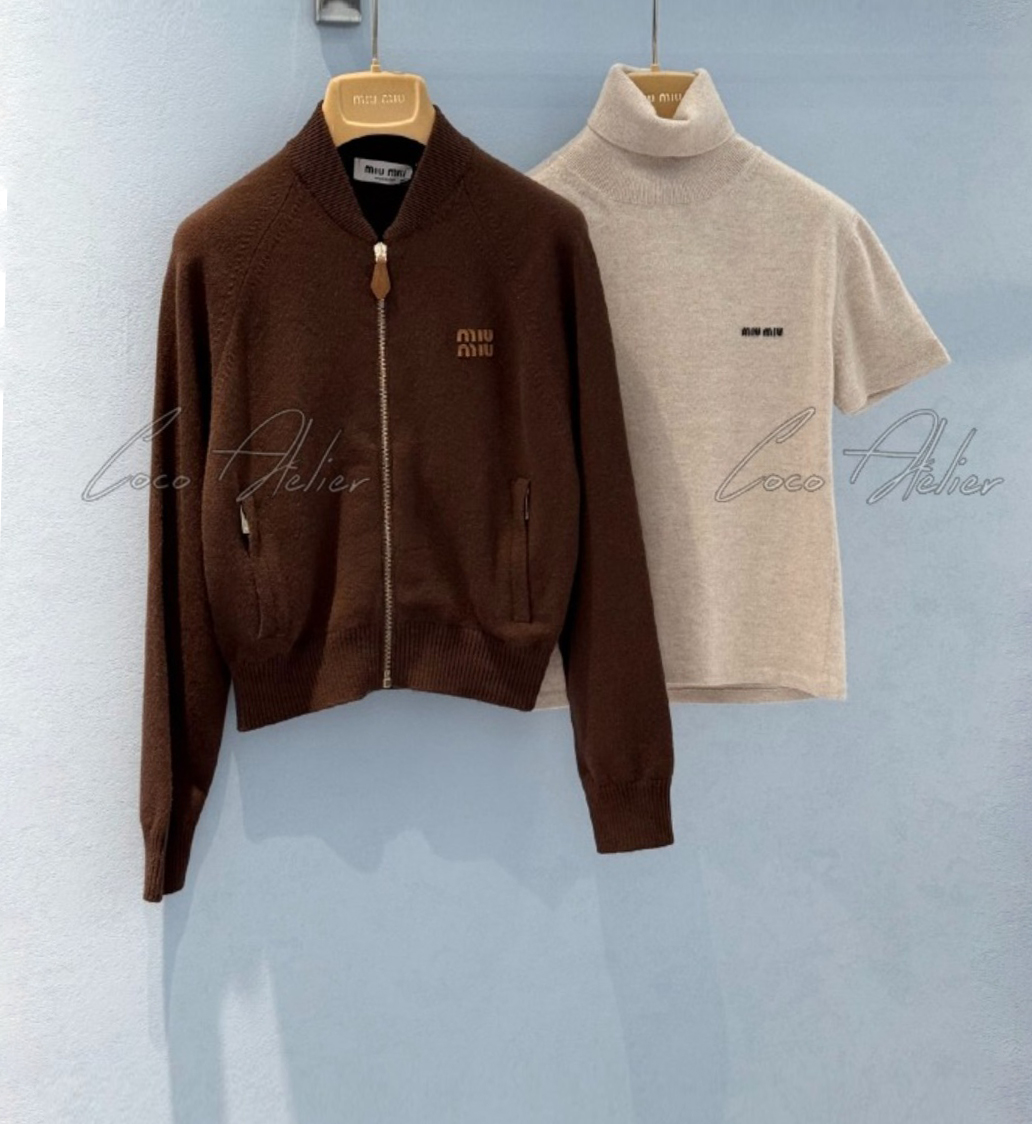 Miumiu 미우미우 캐시미어 양가죽 패치 니트 집업