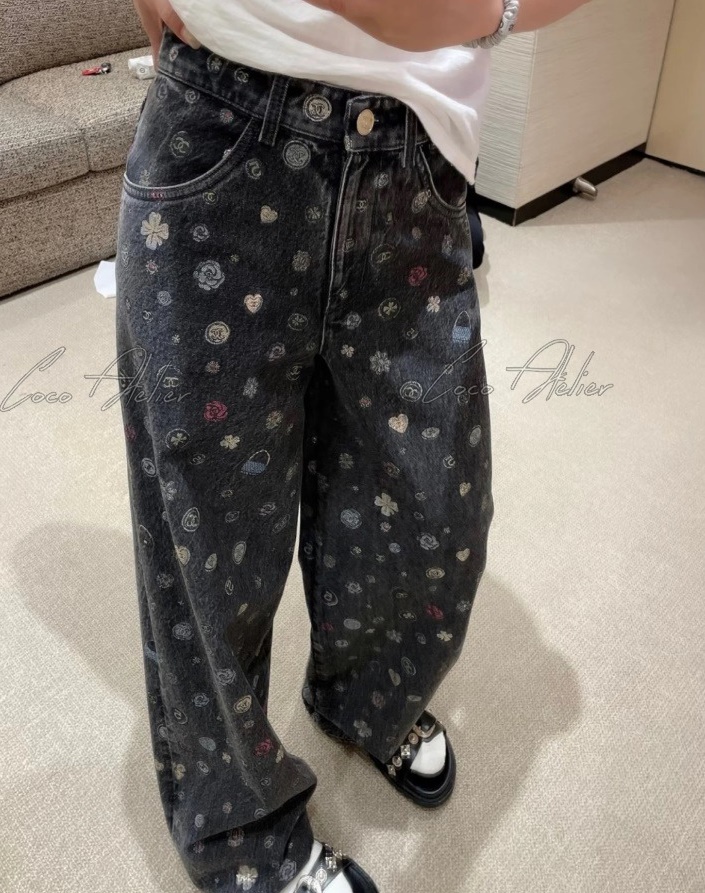 CHANEL 샤넬 카툰 프린팅 데님 팬츠