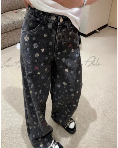 CHANEL 샤넬 카툰 프린팅 데님 팬츠