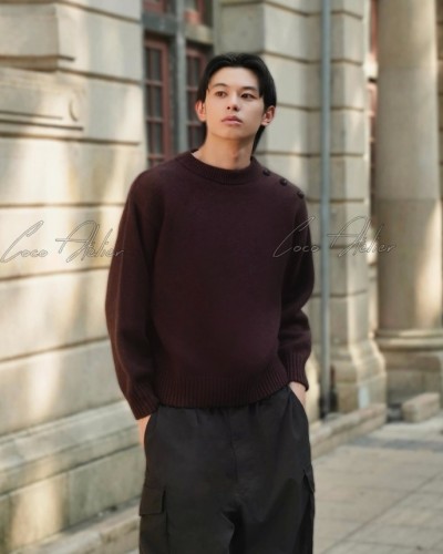 Bv 보테가베네타 수제 짜임 가죽 매듭 단추 울 니트