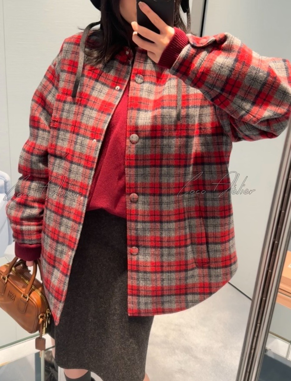 Miumiu 미우미우 레드 체크 코듀로이 패딩 자켓