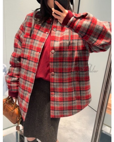 Miumiu 미우미우 레드 체크 코듀로이 패딩 자켓