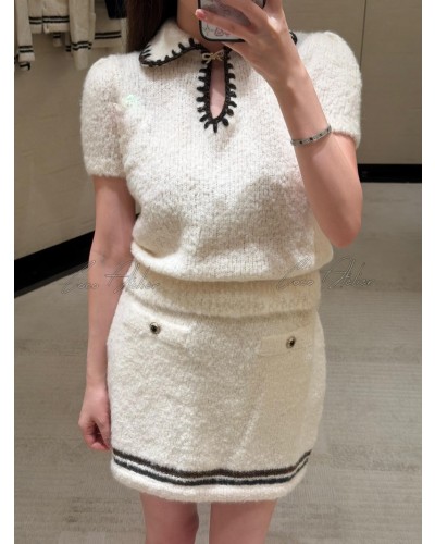 CHANEL 샤넬 캐시미어 알파카 반팔 pk 니트