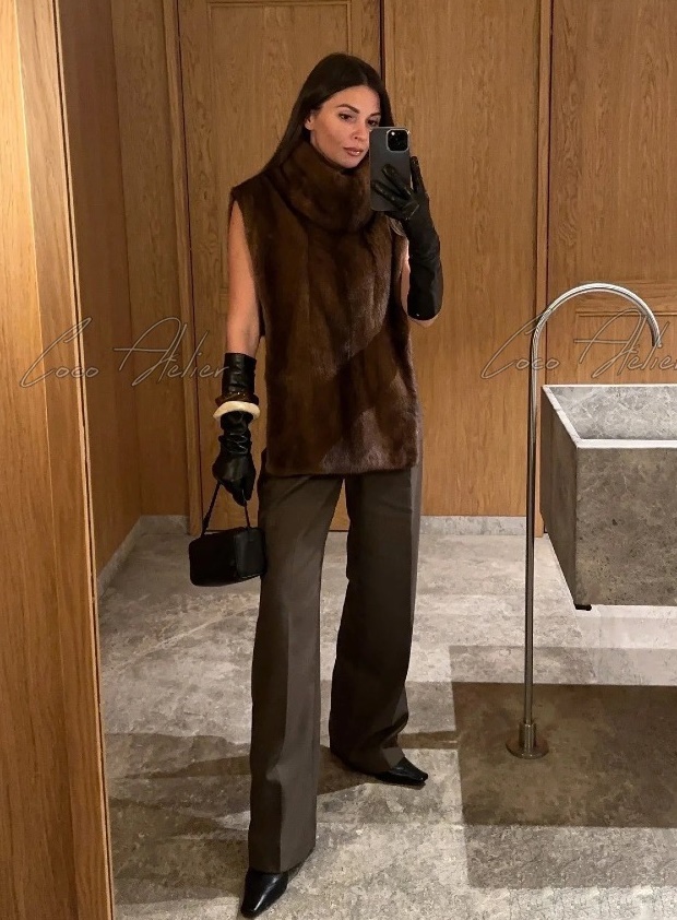 Russian mink turtleneck vest
