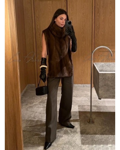 Russian mink turtleneck vest