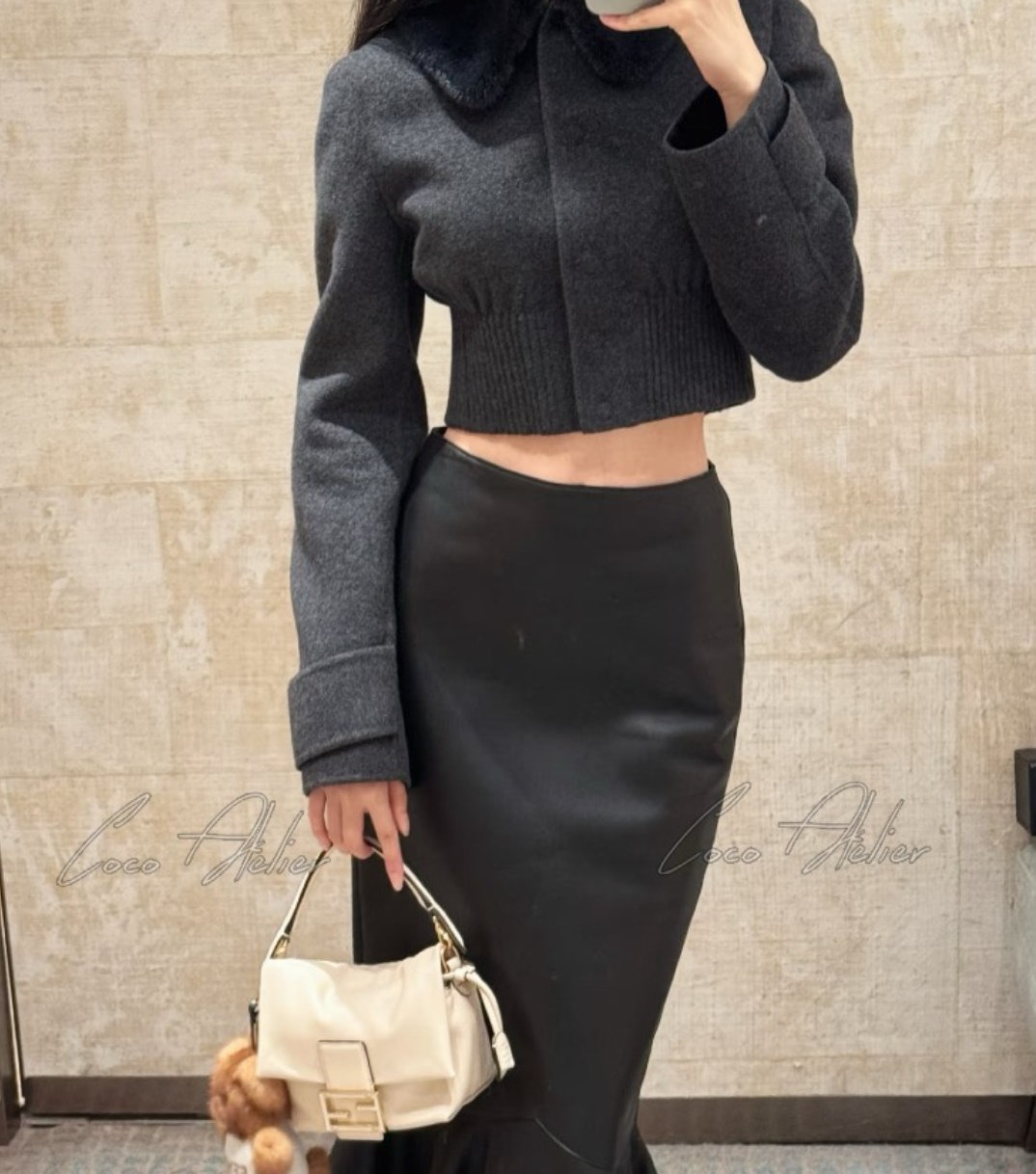 Mink fur trimming jacket