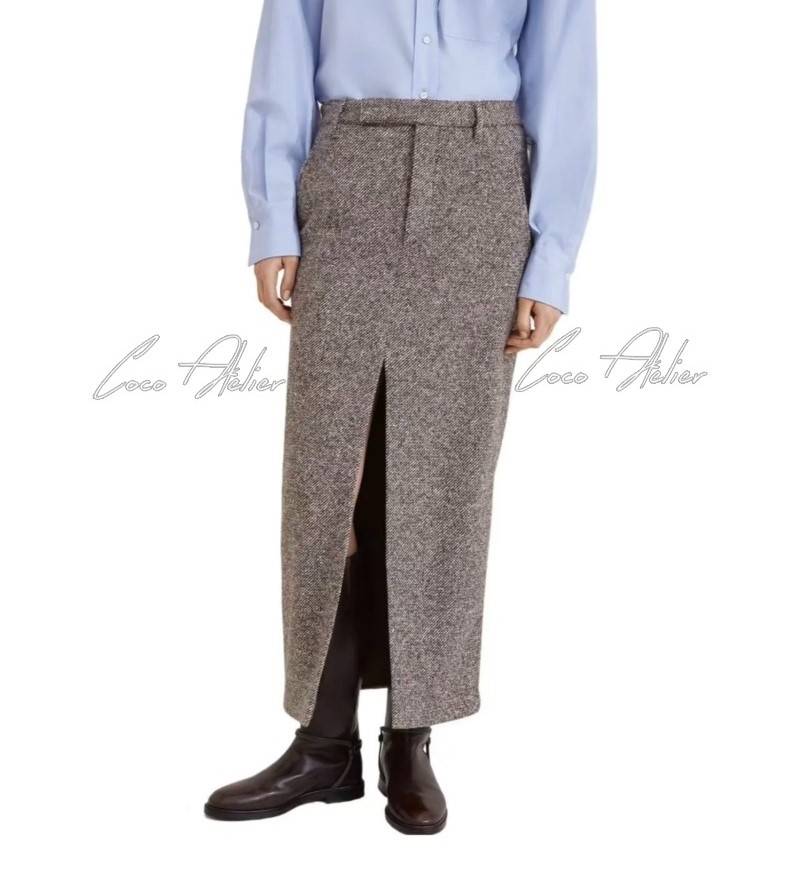Herringbone long skirt