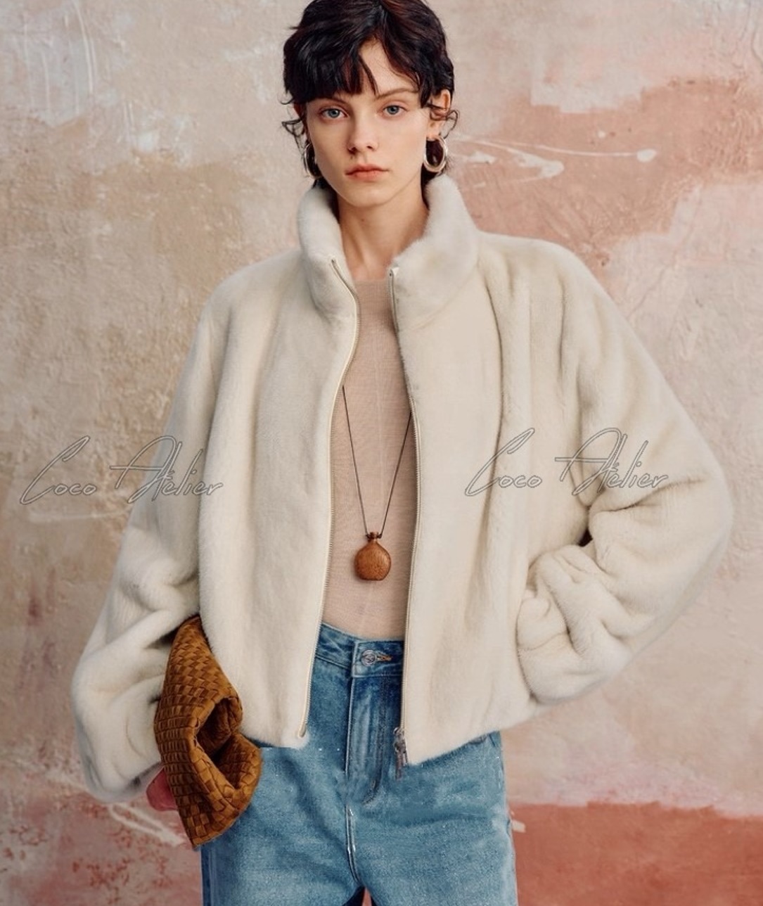Mink zip-up jacket